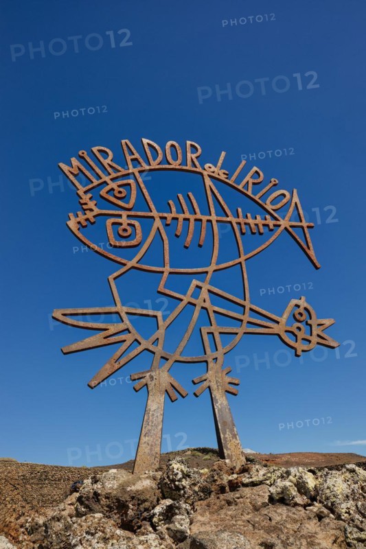 Sculpture Bird and fish by the artist César Manrique, Mirador del Río viewpoint designed by the artist César Manrique, Lanzarote, Canary Islands, Canary Islands, Spain, Europe