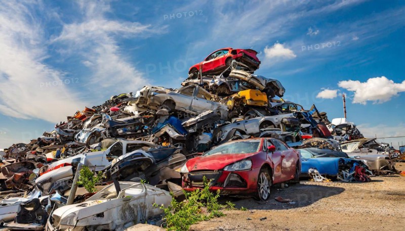 Symbolism, large junkyard with wrecked cars, scrap cars, scrap metal, AI-generated, AI-generated, AI generated