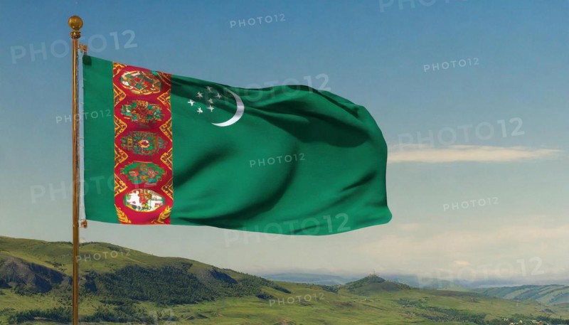 The flag of Turkmenistan flutters in the wind