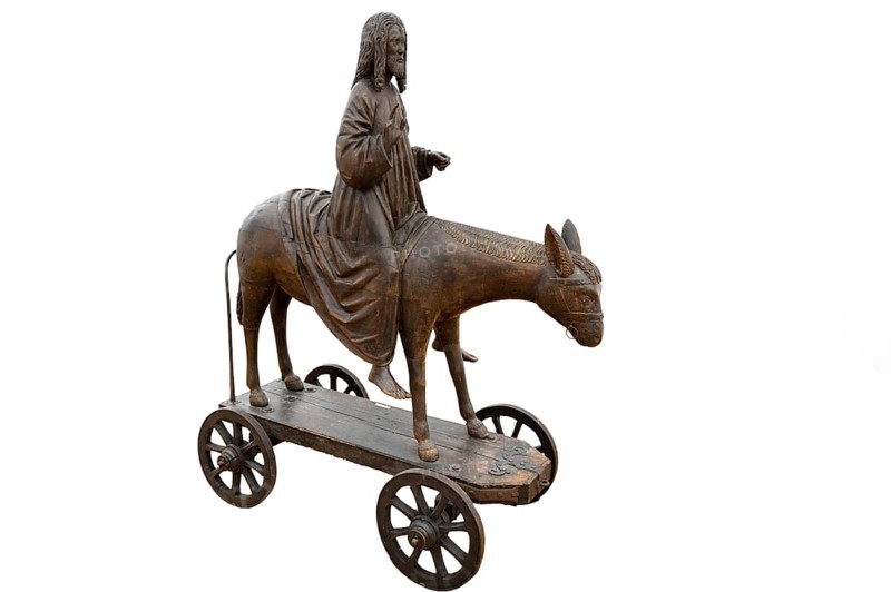 Christ on the Palm Donkey, c. 1500, detail, on white ground, Zeppelin Museum, Friedrichshafen, Baden-Württemberg, Germany, Europe