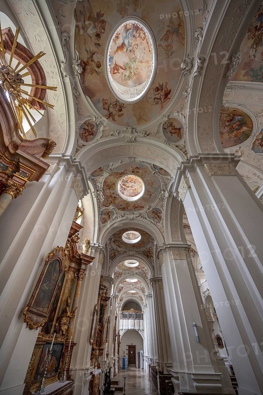 Baroque vault in the side wing of the Basilica of St Mauritius, Niederaltaich, Lower Bavaria, Germany, Europe