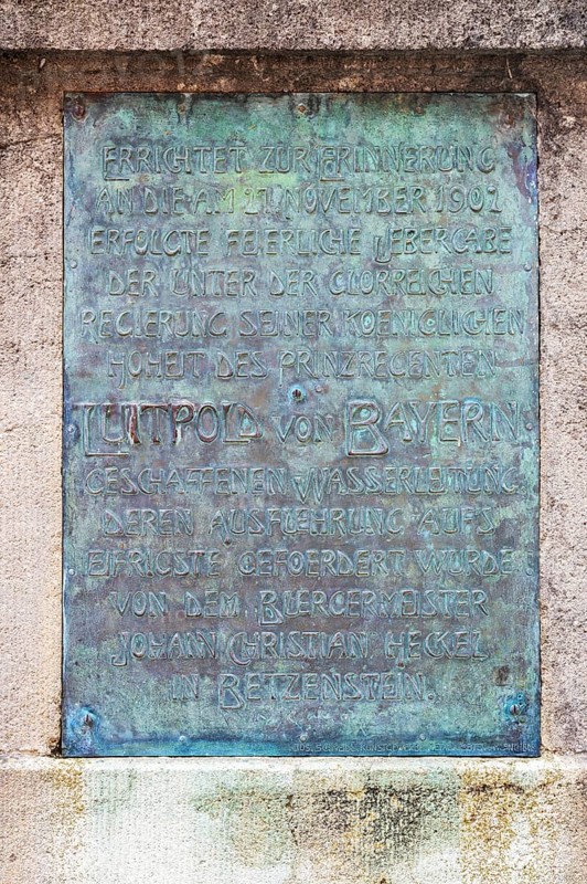 Commemorative plaque for the construction of the first water pipeline in 1907 in Betzenstein, Upper Franconia, Bavaria, Germany, Europe