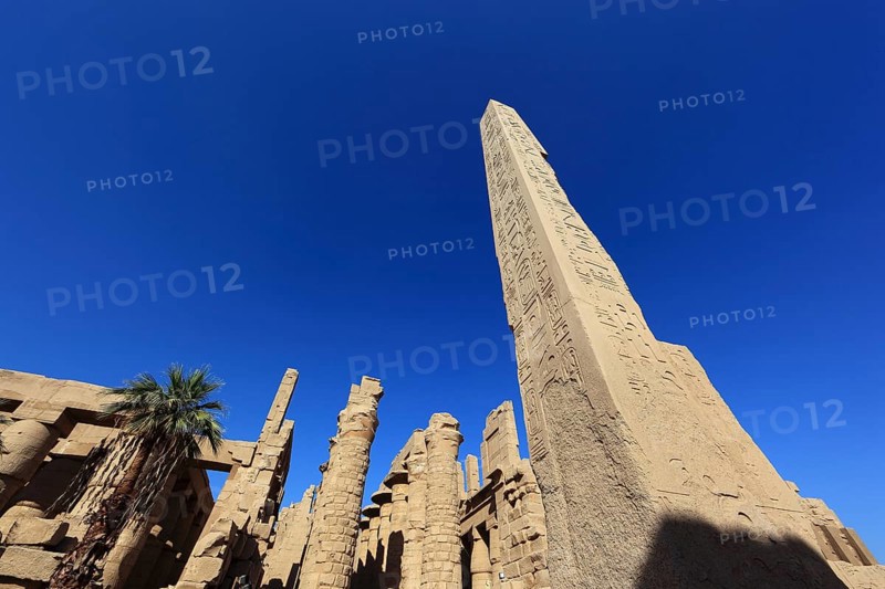Luxor, Karnak Temple, obelisks of Thutmosis I and Hatshepsut in the temple complex at Karnak, Africa, Upper Egypt, UNESCO World Heritage Site