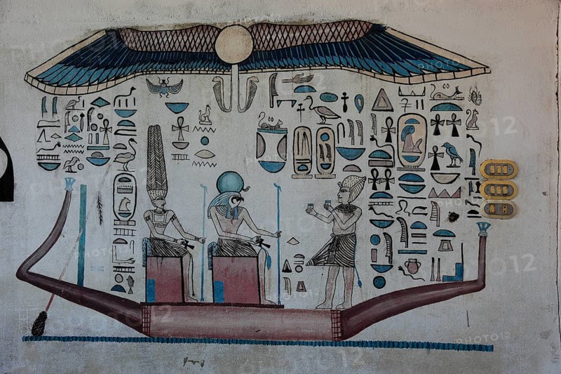 Wall painting at an alabaster factory in Luxor, West Luxor, Africa, Egypt, Africa