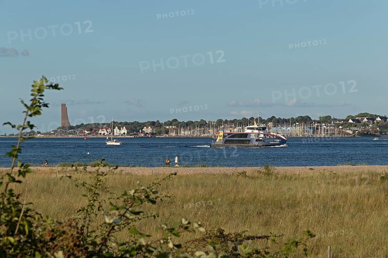 Fjord ferry, naval memorial, Laboe, front beach, Friedrichsort, Kiel, Schleswig-Holstein, Germany, Europe