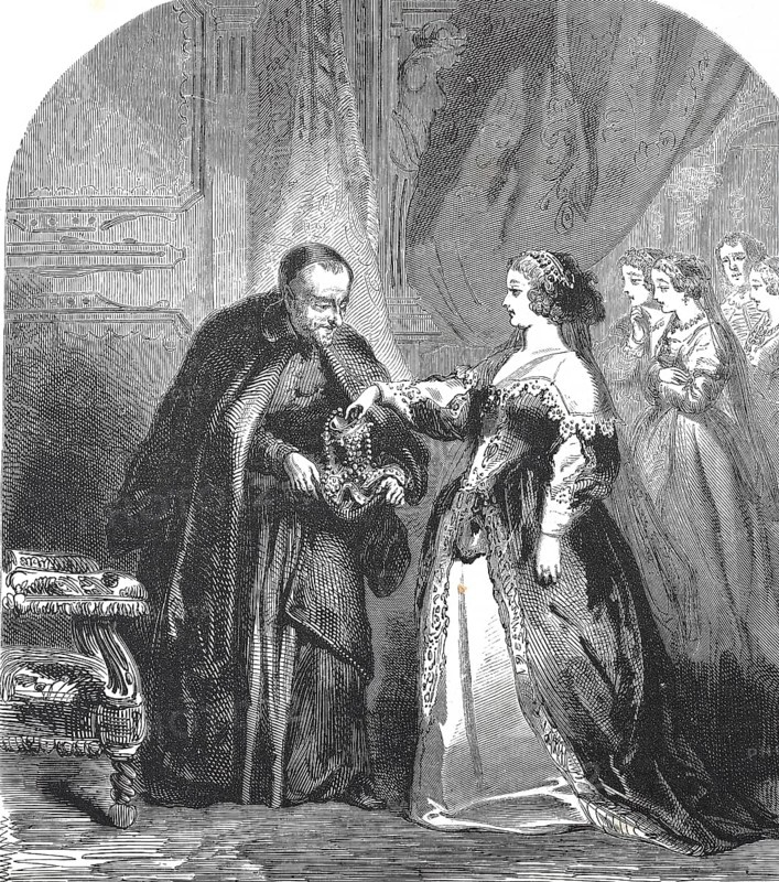 Historical, digitally restored reproduction from a 19th century original, Record date not stated, Vincent de Paul and Anne of Austria, Vincent de Paul or Vincent Depaul (* 24 April 1581 in Pouy, † 27 September 1660 in Paris) was a French priest and is considered the founder of modern charity due to his work in the field of caring for the poor and the sick