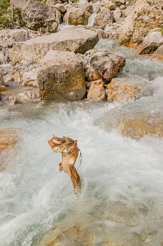 The Enger-Grund creek flowing fast through the Eng valley, Tyrol, Austria, Europe