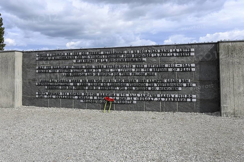 Memorial plaque in the former Dachau concentration camp, now a concentration camp memorial, Dachau near Munich, Bavaria, Germany, Europe