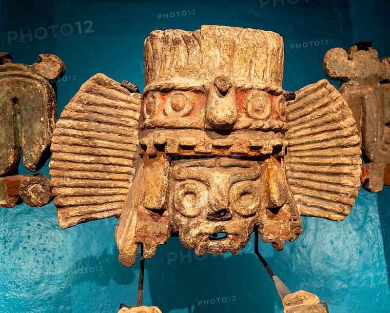 Brazier depicting Tlaloc, god of rain, archaeological site and museum of Templo Mayor, Mexico City, Mexico, Central America