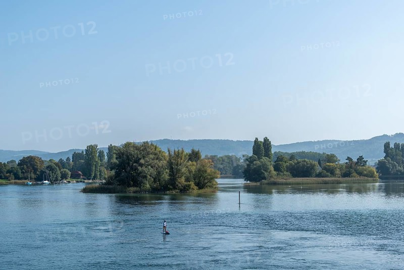 River islands in the nature reserve, Stein am Rhein, water sports, Canton Schaffhausen, Switzerland, Europe