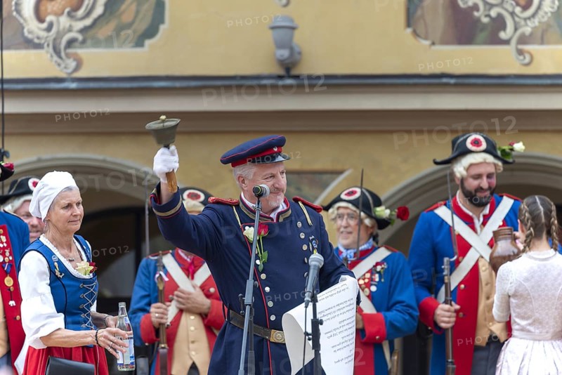 Proclamation of the Fishermen's Day by the beadle on the market square, Fishermen's Day in Memmingen, Unterallgäu, Allgäu, Bavaria, Germany, Europe