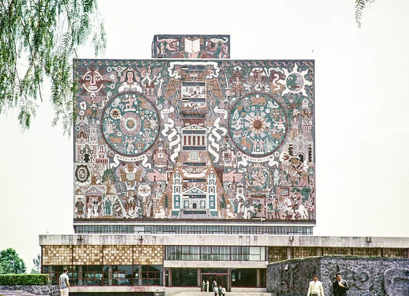 National Autonomous University of Mexico (UNAM), Mexico City, Mexico around 1961 Modern architecture Mural by Juan O'Gorman South wall The colonial past