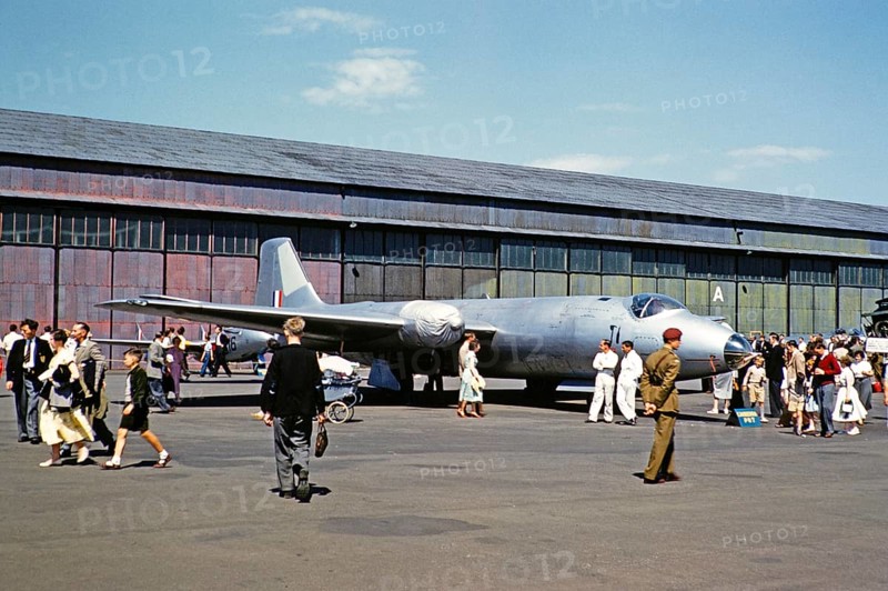 English Electric Canberra PR7 plane at military airshow, England, UK 1950-1955