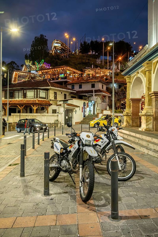 Parked motorcycles at the Turin viewpoint, Cuenca, Ecuador, South America