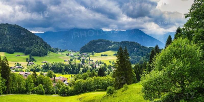 Tiefenbach, behind Entschenkopf, 2043m, Rubihorn, 1957m, and Schattenberg, 1845m, Allgäu Alps, Allgäu, Bavaria, Germany, Europe