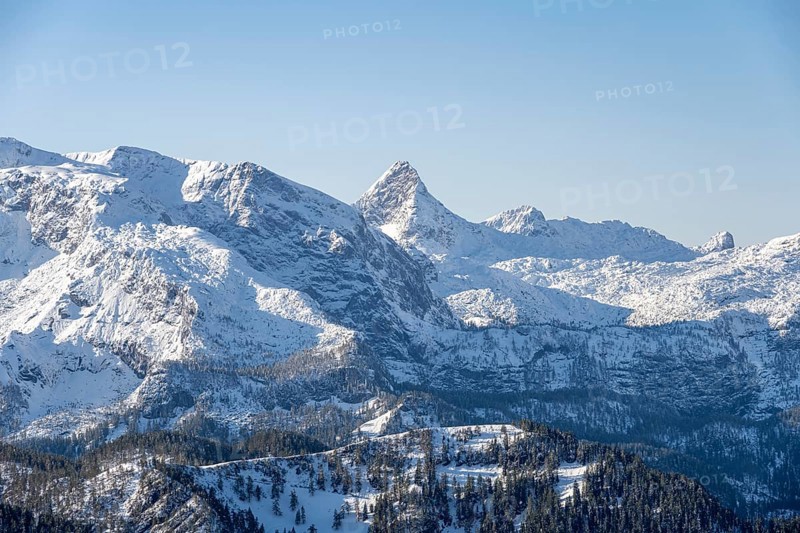 Snow-covered mountains, Steinernes Me, from the Jenner, Berchtesgaden National Park, Berchtesgaden Alps, Schönau am Königssee, Berchtesgadener Land, Bavaria, Germany, Europe