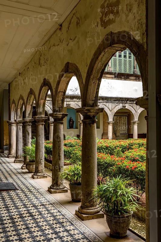 Inner courtyard of historic church with arches and columns in Recife, Pernambuco, Brazil, Recife, Pernambuco, Brazil, South America