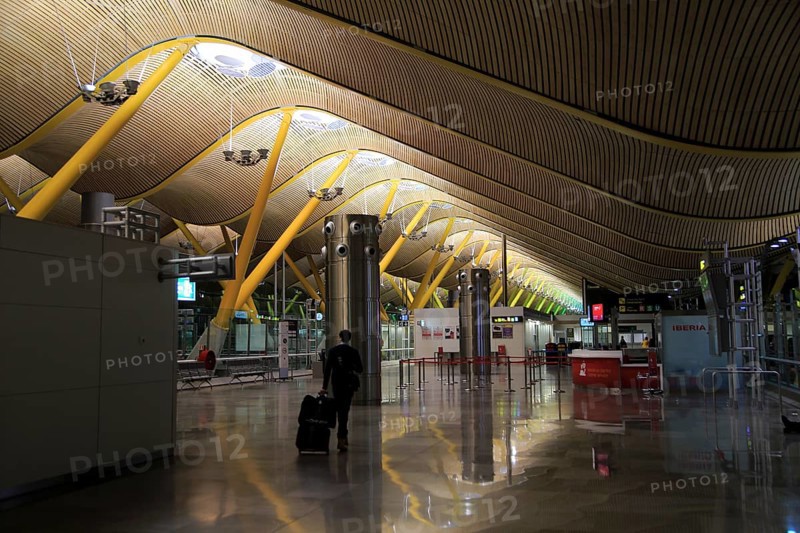 Modern architecture ceiling interior of terminal 4 building, Adolfo Suárez Madrid–Barajas airport, Madrid, Spain, Europe
