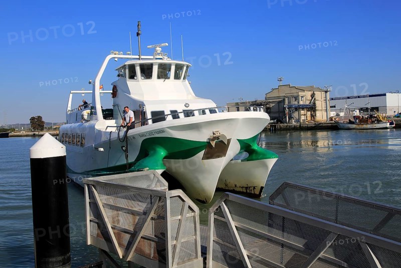 Passenger ferry boat Catamaran Bahia service arriving at Puerto de Santa de Maria, Cadiz province, Spain, Europe