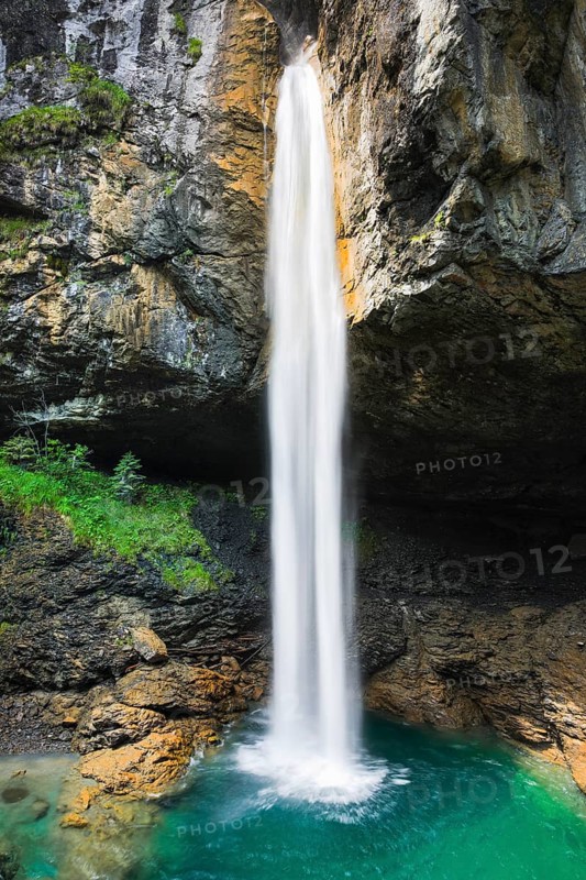 Waterfall on the Klausen Pass, Glarus, Switzerland, Europe