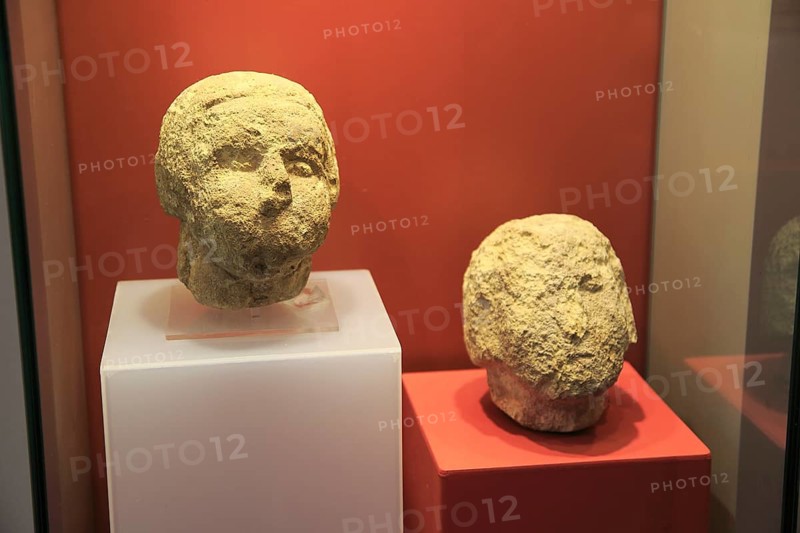 Ggantija temples visitor centre display museum, Gozo, Malta stone human heads faces