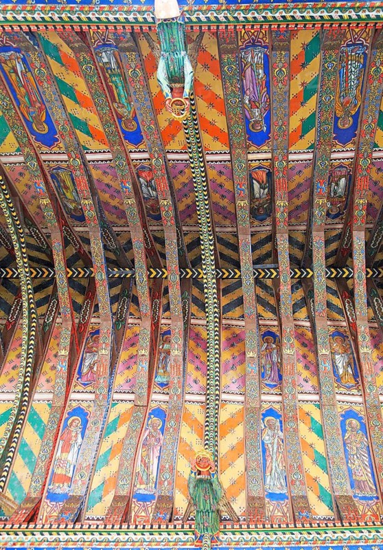 Painted ceiling by Mildred Holland 1863-66, Huntingfield church, Suffolk, England, UK