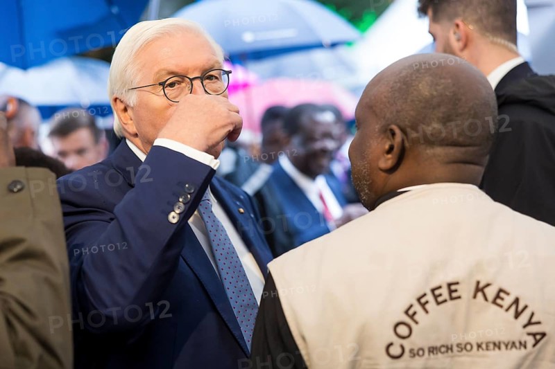 Frank-Walter Steinmeier (President of the Federal Republic of Germany) tasting coffee from Coffee Kenya at the Federal President's Citizens' Festival in the Bellevue Palace Gardens, Berlin, 13/09/2024