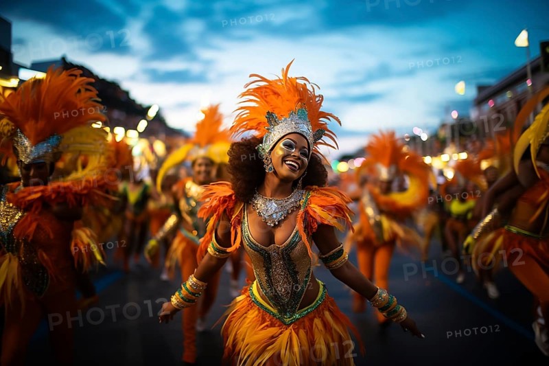 Captivating image capturing the essence of the Rio Carnival, showcasing a dancer adorned in an elaborate, vibrant costume, embodying the spirit and energy of this iconic festival, AI generated