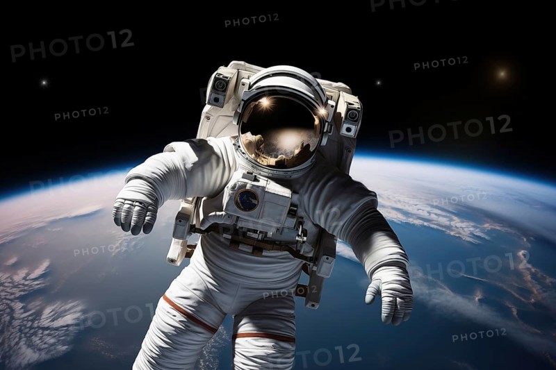 Astronaut Floating Above Earth in Space with extravehicular mobility unit and backpack. Wonder and awe of space exploration and science Astronaut Floating Above Earth in Space with extravehicular mobility unit and backpack. Wonder and awe of space exploration and science, AI generated