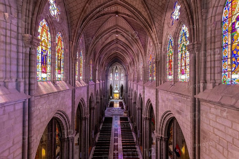 Cathedral Basilica of National Vow in historic center of Quito, Ecuador. Roman catholic church