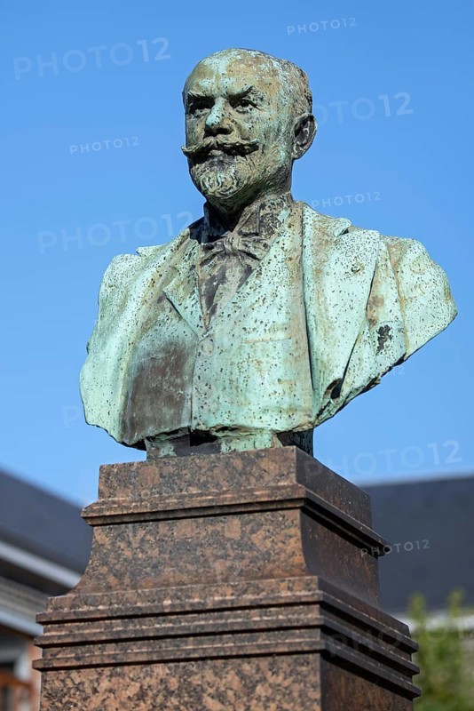 Buste of Camille Cavallier, French industrialist and founder of the Société des Charbonnages de Beeringen, Beringen Coal Company in Limburg, Belgium, Europe