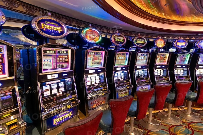 Seattle, USA, 18 September 2022: Casino gambling blackjack and slot machines waiting for gamblers and tourist to spend money, North America