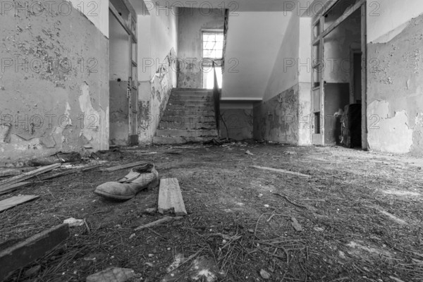 A badly neglected room with rubble and a broken floor, Lost Place, Lastovo, Neretva, Croatia, Europe