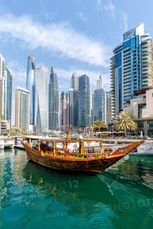 Dubai Marina skyline skyscrapers waterfront buildings in Dubai, United Arab Emirates, Asia
