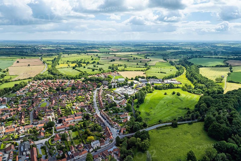 Helmsley Village from a drone, North York Moors National Park, North Yorkshire, UK