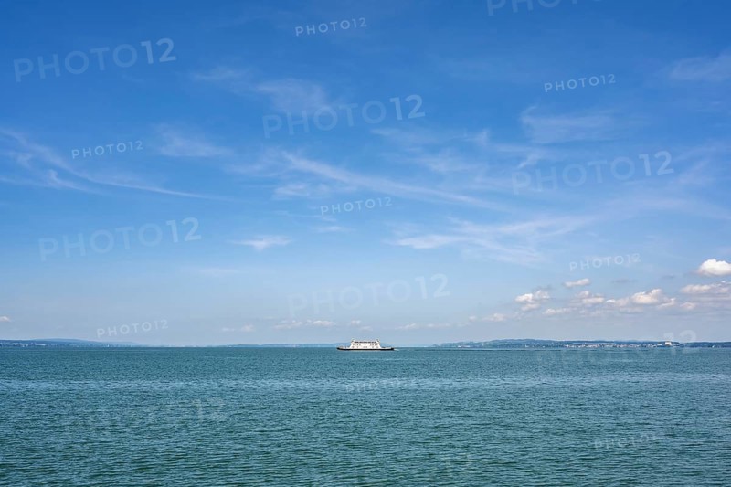 The ferry MF Friedrichshafen on the widest part of Lake Constance. The car ferry connects the Swiss town of Romanshorn with the German town of Friedrichshafen opposite Lake Constance, Canton Thurgau, Switzerland, Europe
