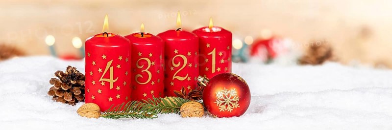 Fourth 4th Advent with candle Christmas decoration Christmas card for Christmas time banner with text free space Copyspace in Stuttgart, Germany, Europe