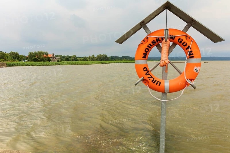 Lifebelt at the jetty at Frombork. Frombork is a town in northern Poland, situated on the Vistula Lagoon in Braniewo County, within Warmian-Masurian Voivodeship