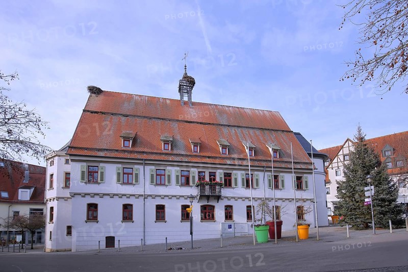 Town hall with spire, Langenau, Alb-Donau district, Swabian Alb, Baden-Württemberg, Germany, Europe