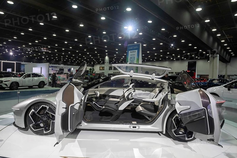 Detroit, Michigan USA - 10 January 2025 - Chrysler's Halcyon concept electric car on display at the 2025 Detroit Auto Show
