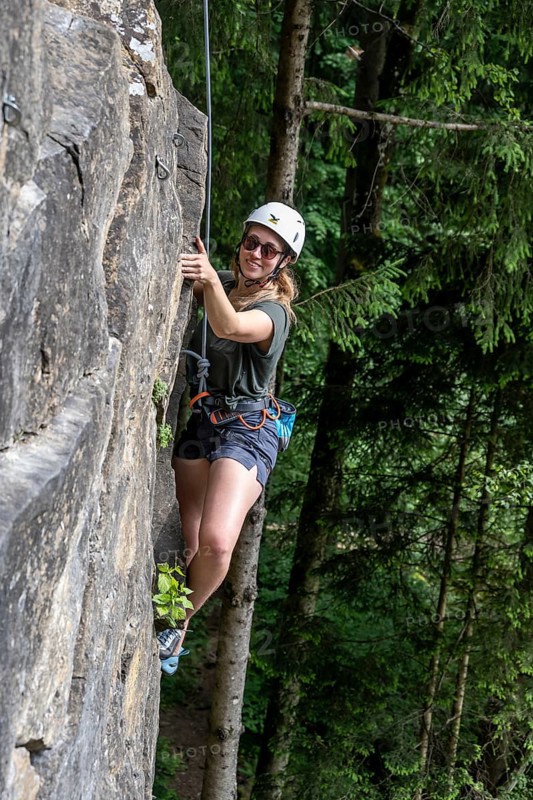 Ketterin rock climbing, woman climbing toprope, sport climbing, climbing garden Bad Heilbrunn