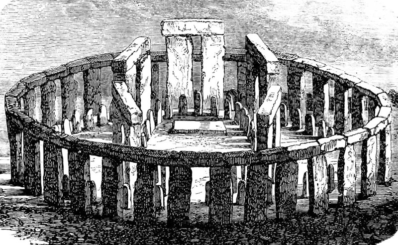 Stonehenge near Salisbury, National Trust Monument, history of prehistoric mankind, England, historical illustration 1880