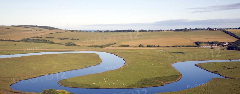 Large looping meanders on the River Cuckmere, East Sussex, England, United Kingdom, Europe
