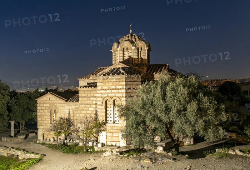Greek Orthodox Church of the Holy Apostles of Solaki by niight, Ancient Agora of Athens, Greece, Europe