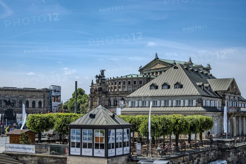 Italian village and Semper Opera House at the theatre square in the inner old town of Dresden, Saxony, Germany, for editorial use only, Europe