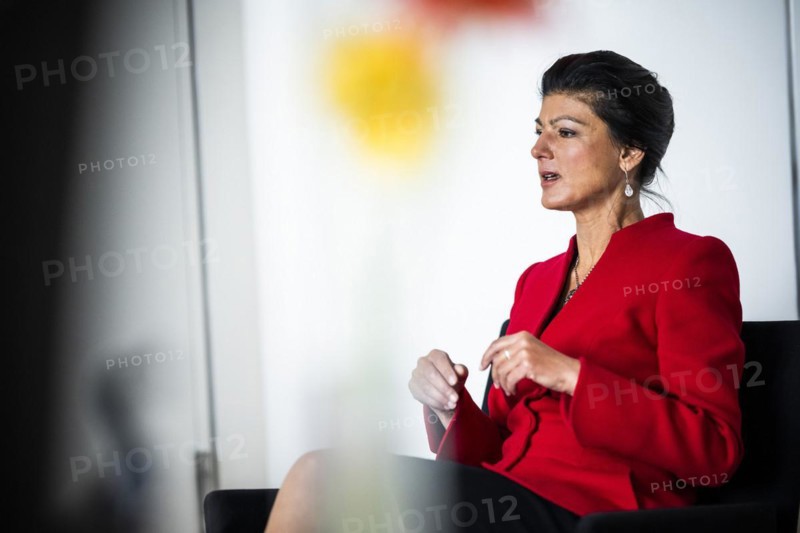 Sahra Wagenknecht is a member of the German Bundestag and founder of the BSW party, pictured here in front of her office in the German Bundestag in Berlin, 10 April 2024