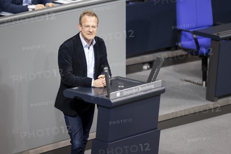 Maik Aussendorf, Member of the German Bundestag (Alliance 90/The Greens), delivers a speech in the plenary session of the German Bundestag in Berlin, 14 March 2024