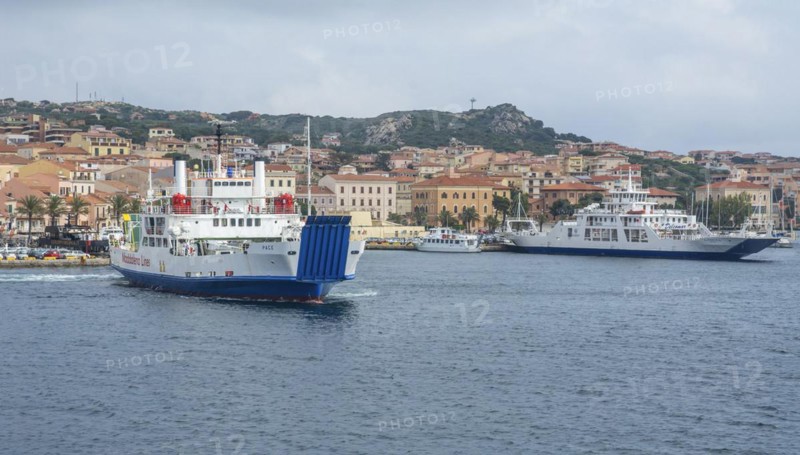 Car ferries at the island of La Maddalena, Maddalena town, La Maddalena Archipelago, Sardinia, Italy, Europe
