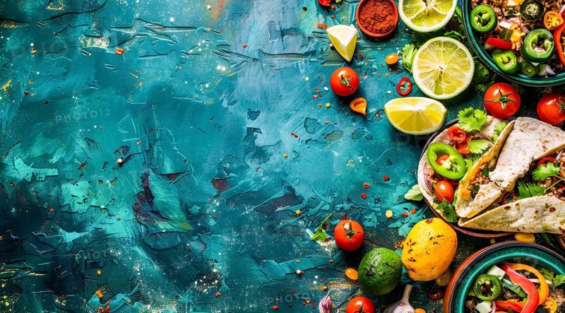 Mexican authentic food mix containing national cuisine items - fajitas, carnitas and tacos., AI generated