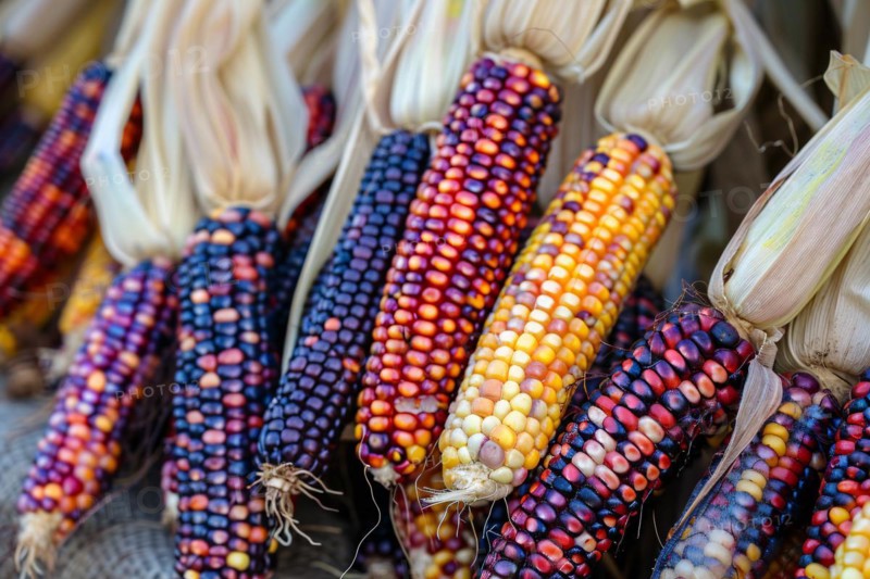 Multi colored Indian corn. KI generiert, generiert, AI generated
